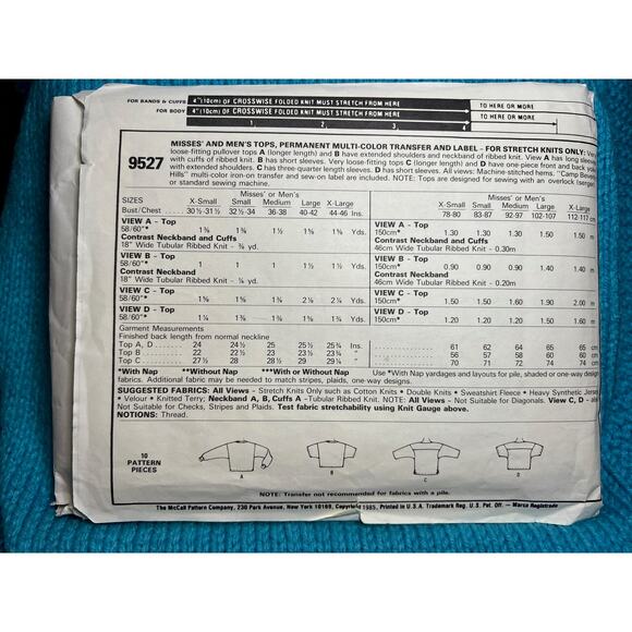 McCalls Sewing pattern 9527 T shirt dolman sleeve sweatshirt 1980s size small - Picture 4 of 7